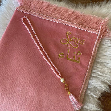 Kişiye Özel İsimli Kadife Seccade Pembe