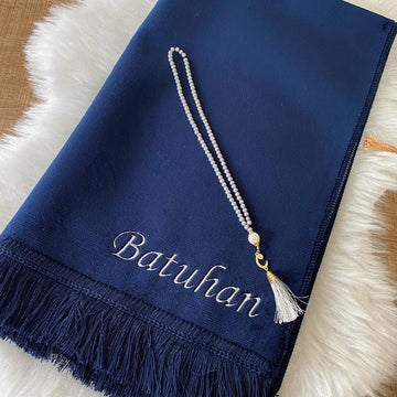 Kişiye Özel İsimli Kadife Seccade Lacivert