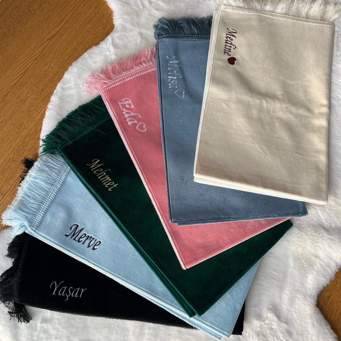 Kişiye Özel İsimli Kadife Seccade Bebe Mavisi