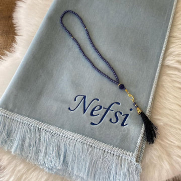 Kişiye Özel İsimli Kadife Seccade Bebe Mavisi